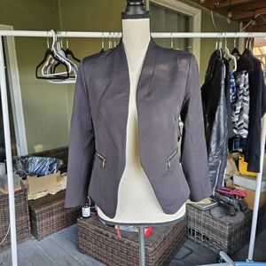 AQUA Black Open Front Blazer Cropped Zip Pocket Jacket Size S